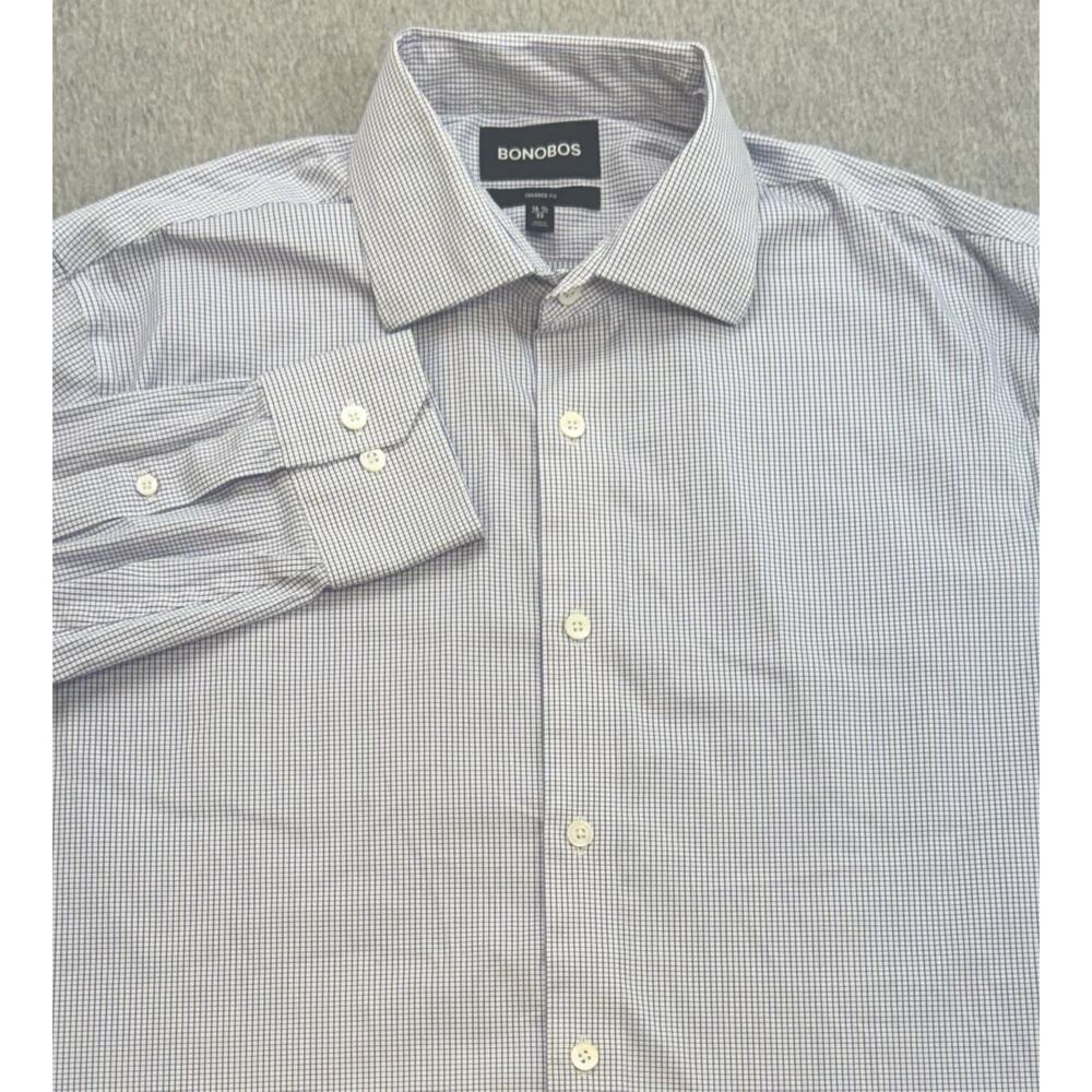 Bonobos Dress Shirt Mens 16.5‎ - 33 Check Cotton Blend Stretch Button Up
